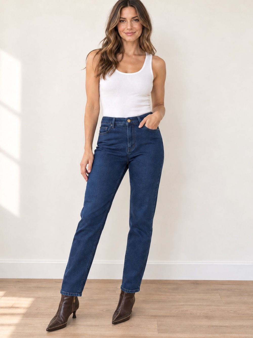 Draper James High-Rise Straight Leg Jeans in Dark Blue